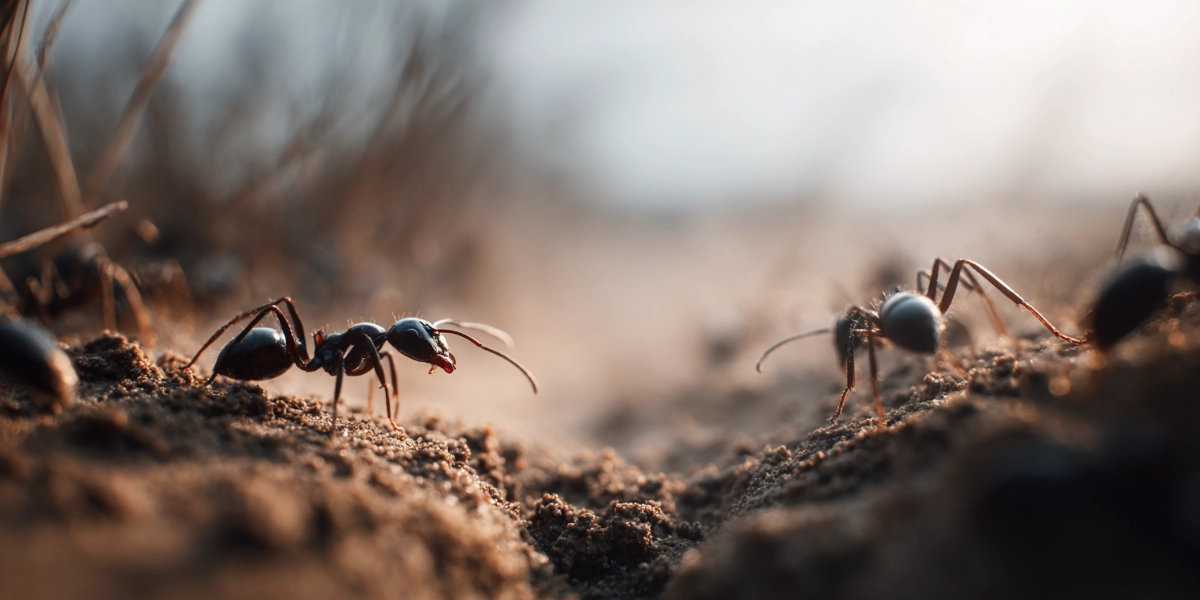 Ants walking around in dirt