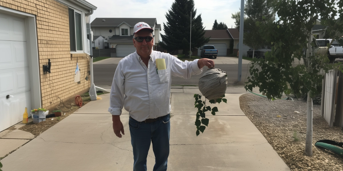 Greg holding a large wasp nest